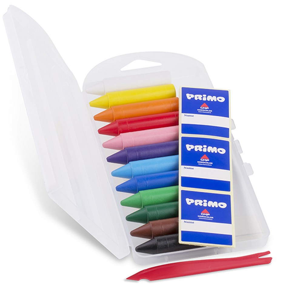 مداد شمعی جامبو(جعبه پلاستیکی 12 رنگ)پریمو