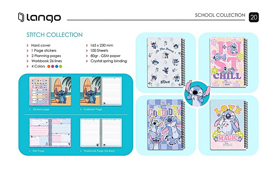 20-دفتر 100برگ School وزیری جلدسخت  CH-870 Stitch