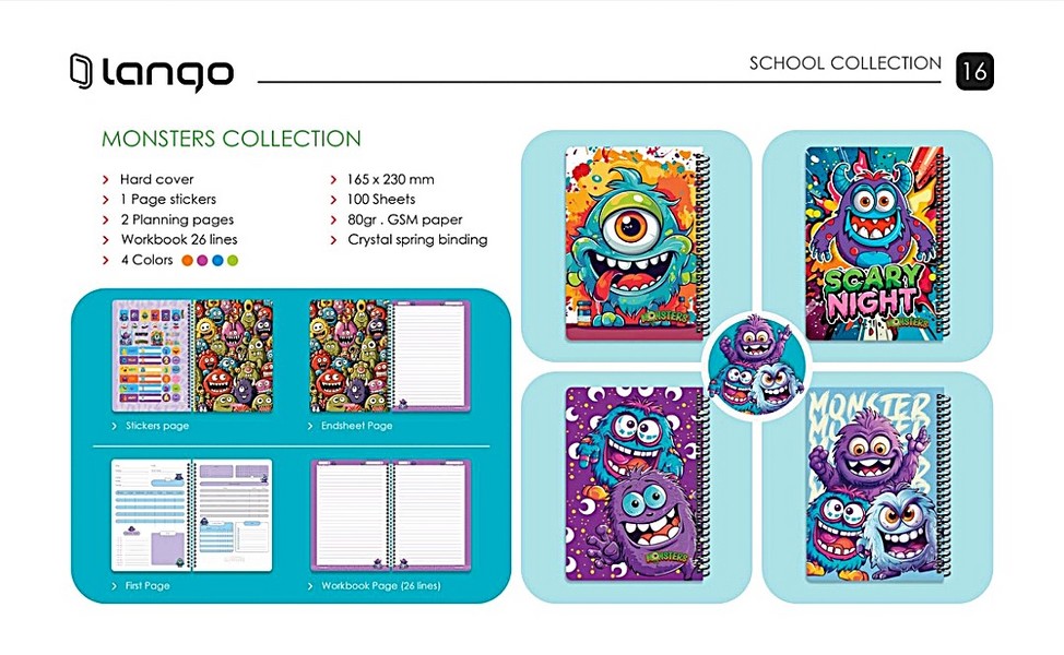 20-دفتر 100برگ School وزیری جلدسخت CH-840 Monster