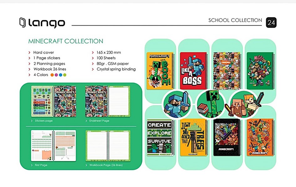 20-دفتر 100برگ School وزیری جلدسخت CH-830 Minecraft C