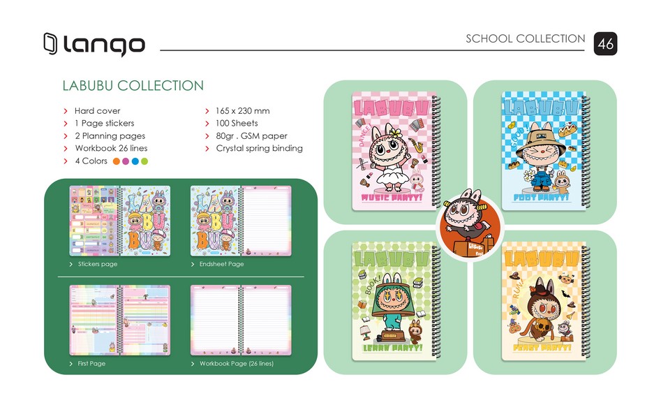 20-دفتر 100برگ School وزیری جلدسخت CH-900 Labubu