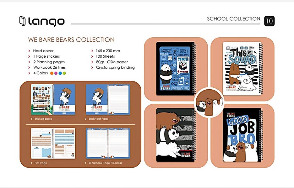 20-دفتر 100برگ School وزیری جلدسخت CH-790 WeBareBears