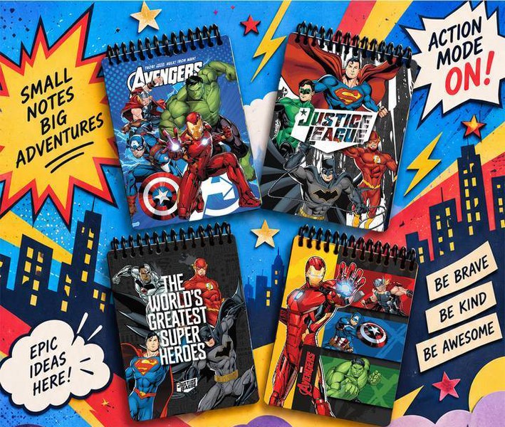 دفتر 100برگ 15*10 جلدسخت سیمی CH-1715 Superheroes