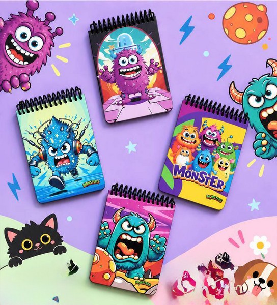 دفتر 100برگ 15*10 جلدسخت سیمی CH-1845 Monsters
