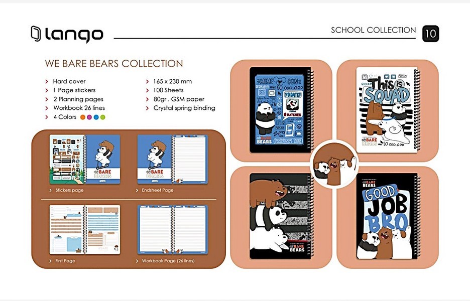 20-دفتر 100برگ School وزیری جلدسخت CH-790 WeBareBears