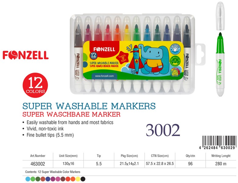 12-ماژیک 12رنگ Supper Washable کد 3002