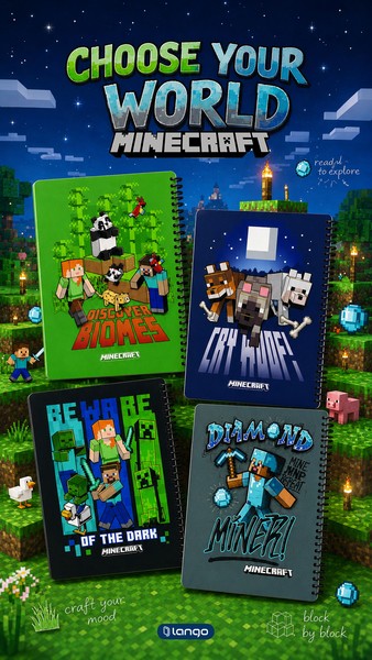 20-دفتر 100برگ School وزیری جلدسخت  Minecraft